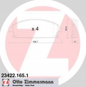 Комплект гальмівних колодок, дисковий гальмо Zimmermann 23422.165.1 (фото 1)