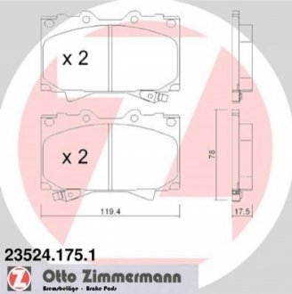 Комплект тормозных колодок, дисковый тормоз Zimmermann 23524.175.1