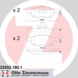 Комплект гальмівних колодок, дискове гальмо Zimmermann 23552.180.1 (фото 1)