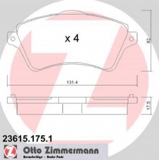 Комплект гальмівних колодок, дискове гальмо Zimmermann 23615.175.1
