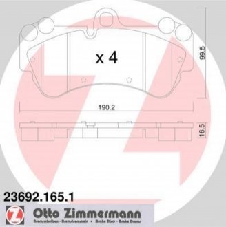 Комплект гальмівних колодок, дискове гальмо Zimmermann 23692.165.1 (фото 1)