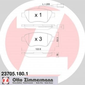 Комплект гальмівних колодок, дискове гальмо Zimmermann 23705.180.1 (фото 1)