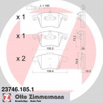 Комплект гальмівних колодок, дисковий гальмо Zimmermann 23746.185.1