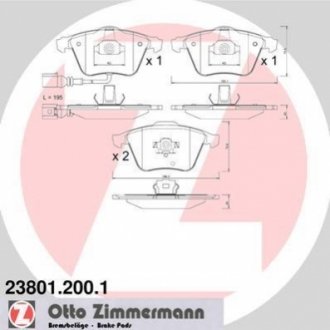 Комплект гальмівних колодок, дисковий гальмо Zimmermann 23801.200.1 (фото 1)