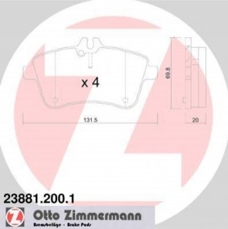 Комплект гальмівних колодок, дисковий гальмо Zimmermann 23881.200.1