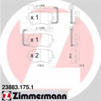 Комплект гальмівних колодок, дискове гальмо Zimmermann 23883.175.1 (фото 1)