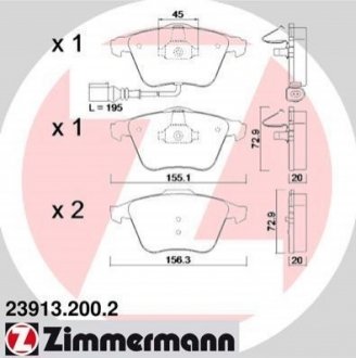 Комплект тормозных колодок, дисковый тормоз Zimmermann 23913.200.2 (фото 1)