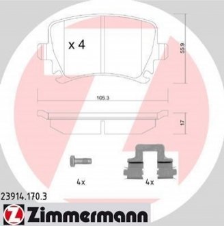 Комплект тормозных колодок, дисковый тормоз Zimmermann 23914.170.3 (фото 1)