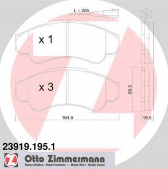 Комплект тормозных колодок, дисковый тормоз Zimmermann 23919.195.1 (фото 1)