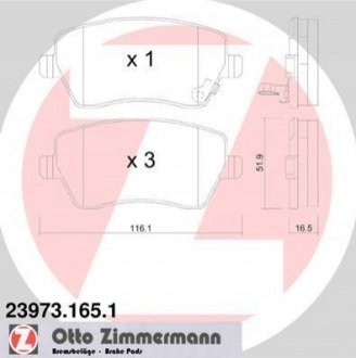 Комплект гальмівних колодок, дисковий гальмо Zimmermann 23973.165.1