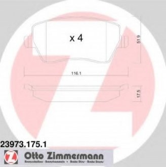 Комплект тормозных колодок, дисковый тормоз Zimmermann 23973.175.1 (фото 1)