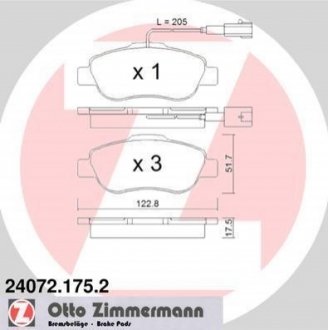 Комплект гальмівних колодок, дискове гальмо Zimmermann 24072.175.2