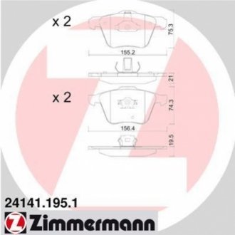 Комплект гальмівних колодок, дискове гальмо Zimmermann 24141.195.1 (фото 1)