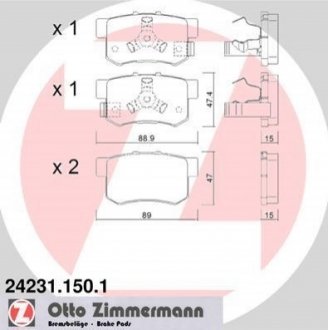 Комплект тормозных колодок, дисковый тормоз Zimmermann 24231.150.1 (фото 1)