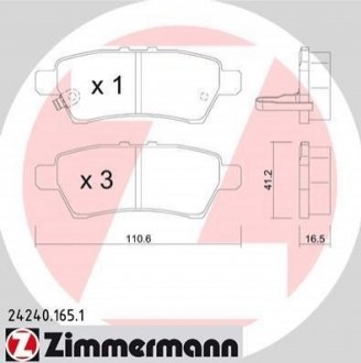 Комплект тормозных колодок, дисковый тормоз Zimmermann 24240.165.1