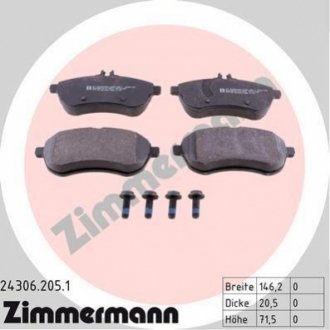 Комплект тормозных колодок, дисковый тормоз Zimmermann 24306.205.1