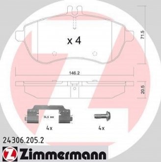 Комплект гальмівних колодок, дисковий гальмо Zimmermann 24306.205.2