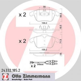 Колодки тормозные дисковые (комплект 4 шт) Zimmermann 24332.185.2