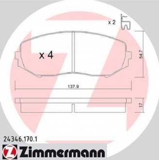 Комплект тормозных колодок, дисковый тормоз Zimmermann 24346.170.1