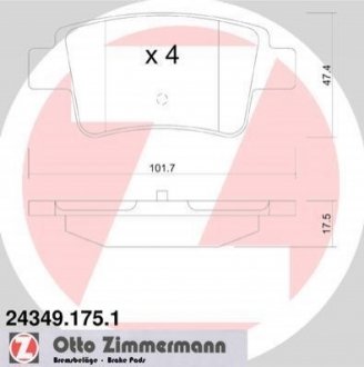 Комплект тормозных колодок, дисковый тормоз Zimmermann 24349.175.1