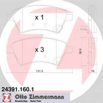Комплект тормозных колодок, дисковый тормоз Zimmermann 24391.160.1 (фото 1)