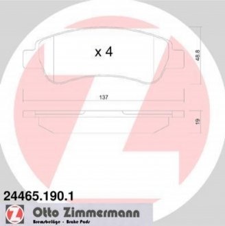 Комплект гальмівних колодок, дискове гальмо Zimmermann 24465.190.1