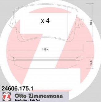 Комплект гальмівних колодок, дискове гальмо Zimmermann 24606.175.1 (фото 1)