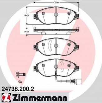 Комплект тормозных колодок, дисковый тормоз Zimmermann 24738.200.2 (фото 1)
