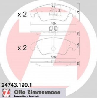 Комплект тормозных колодок, дисковый тормоз Zimmermann 24743.190.1