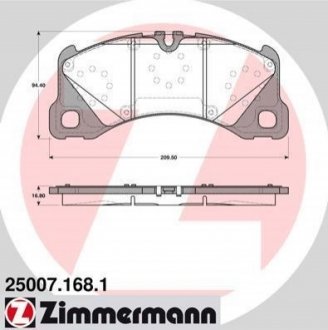 Комплект тормозных колодок, дисковый тормоз Zimmermann 25007.168.1