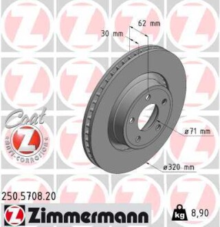 Диск тормозной ford coat z Zimmermann 250570820 (фото 1)