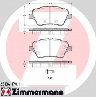Комплект тормозных колодок, дисковый тормоз Zimmermann 25134.170.1