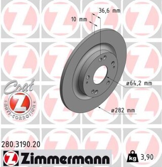 Задние Honda Accord 2013-, Civic 2018- (282x10) Zimmermann 280319020