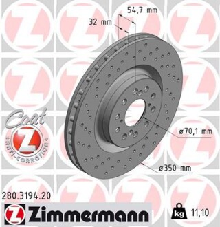 Передние CIVIC IX (FK) 2.0 i-VTEC Type R (FK2) 08.2015 – 350х32мм Zimmermann 280319420