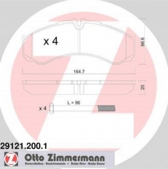 Комплект гальмівних колодок, дискове гальмо Zimmermann 29121.200.1