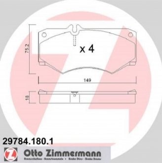 Комплект тормозных колодок, дисковый тормоз Zimmermann 29784.180.1