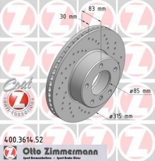 Гальмівний диск Zimmermann 400.3614.52 (фото 1)