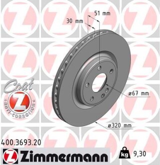 Передние MERCEDES (W176) 12-, (W246) 11-, (C117) 13- 320х30 Zimmermann 400369320