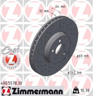 Передні Mercedes S223, C206 AMG C180-300e 2021- (342x32) Zimmermann 400557830