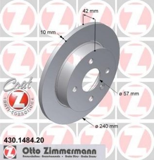 Тормозной диск задний 98-/meriva a 03-(240x10) (с покрытием) (полный) Zimmermann 430.1484.20