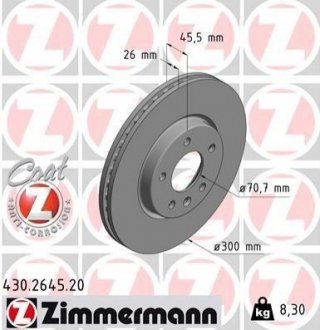 Гальмівний диск Zimmermann 430.2645.20 (фото 1)