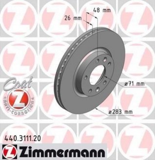 Гальмівні диски coat z передні Zimmermann 440311120 (фото 1)