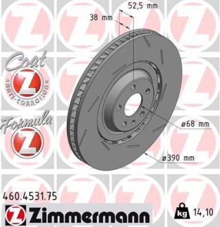 Диск тормозной (передний) Porsche Macan2.0/2.9/3.0/3.6 14-(R) (390x38) Zimmermann 460.4531.75