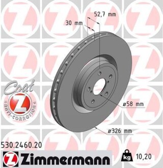 Передні SUBARU IMPREZA (GD) 2.0 WRX STi AWD 05- 326x30mm Zimmermann 530246020