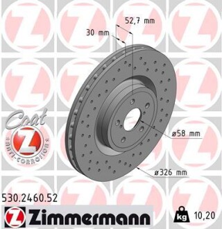 Передні SUBARU IMPREZA (GD) 2.0 WRX STi AWD 05- 326x30mm Zimmermann 530246052