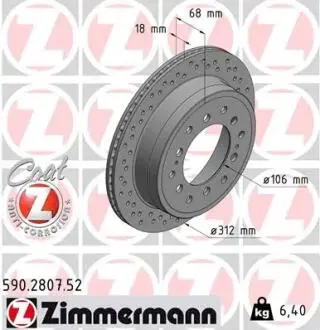 Диск тормозной Zimmermann 590.2807.52