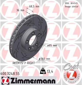 Передній правий Porsche Cayenne S 11-, VW Touareg 10- (360x36) Zimmermann 600324855