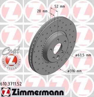 Гальмівний диск Zimmermann 610.3711.52 (фото 1)