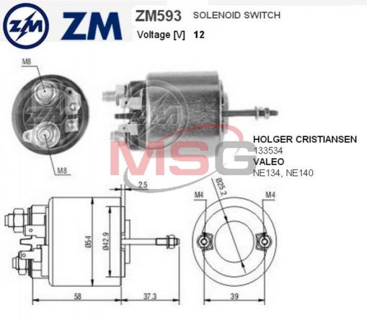 Втягуюче реле стартера ZM ZM593 (фото 1)